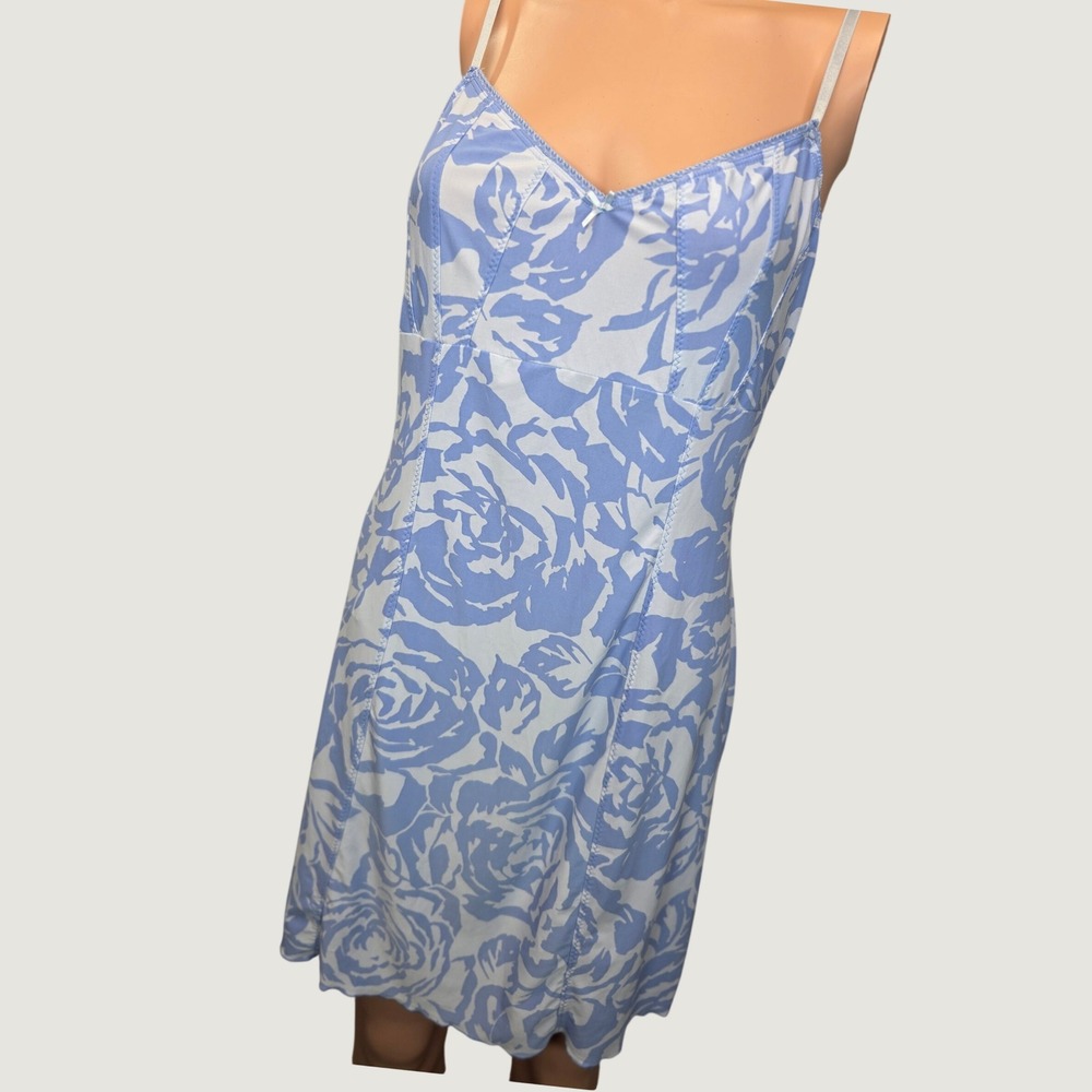 Ambrielle Floral Slip Dress Women Lg Blue White Print Y2K Coquette Romantic Soft